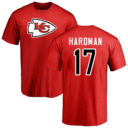Men Kansas City Chiefs #17 Hardman Mecole Red Name and Number Logo T-Shirt->youth nfl jersey->Youth Jersey